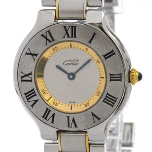 CARTIER Must 21 Gold Plated Steel Quartz Ladies Watch W10074R6 Polished